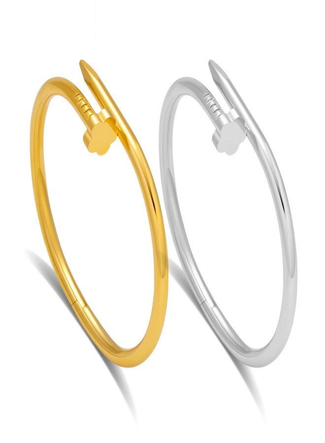 FAFUGA 18 K Gold Plated Double Bangle Bracelet Stack Love Jewelry Set for Women Gift with Box (style2) - Image 1